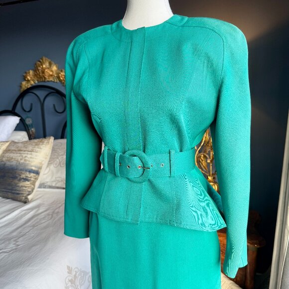 Vintage Teal Green 90s Power Skirt Suit - Picture 4 of 15